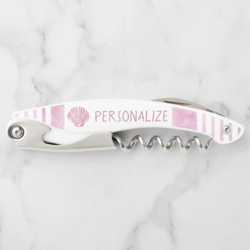 Personalize Nautical Pink Seashell Waiters Corkscrew