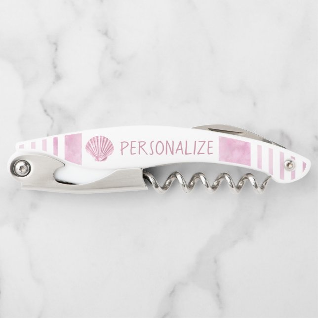 Personalize Nautical Pink Seashell Waiter's Corkscrew (Front)