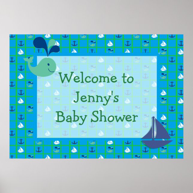 Personalize Nautical Sailboats  Baby shower Poster (Front)