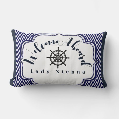 Personalize Navy Blue and White with Ship Wheel  Lumbar Pillow