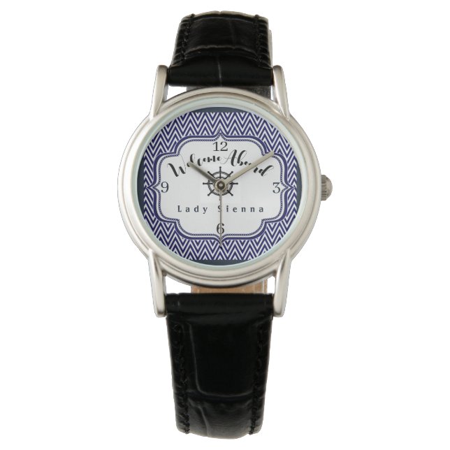 Personalize Navy Blue and White with Ship Wheel    Watch (Front)
