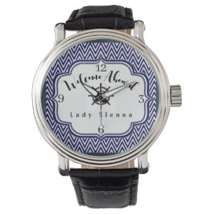 Personalize Navy Blue and White with Ship Wheel Watch