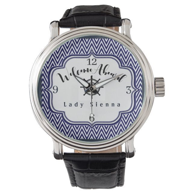 Personalize Navy Blue and White with Ship Wheel    Watch (Front)