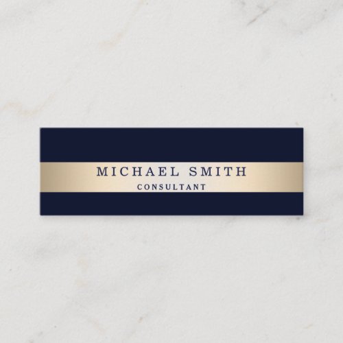 Personalize Navy Blue Faux Gold Foil Striped Mini Business Card