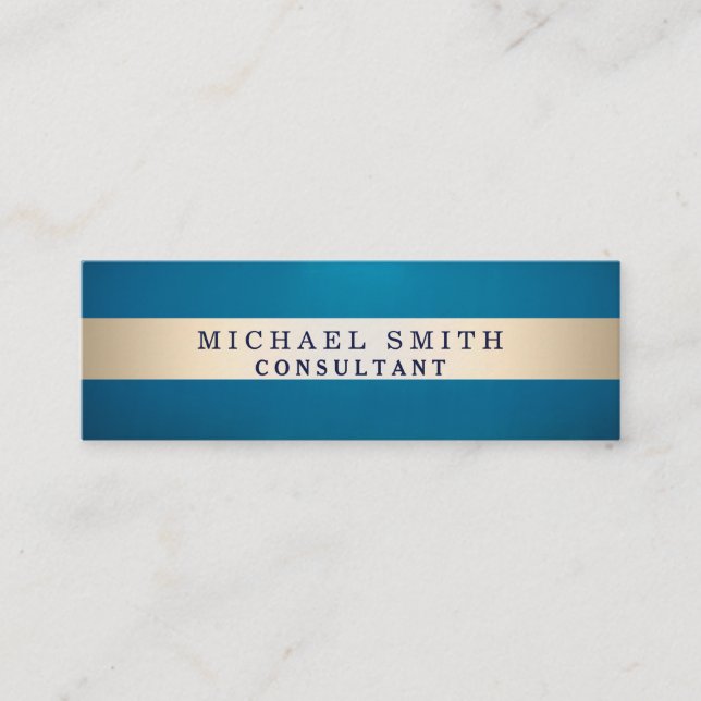 Personalize Navy Blue Faux Gold Foil Striped Mini Mini Business Card (Front)