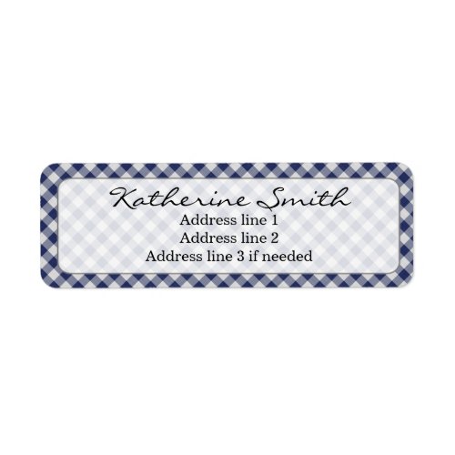 Personalize Navy Blue Gingham Check Pattern Label