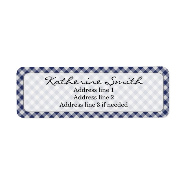 Personalize: Navy Blue Gingham Check Pattern Label (Front)