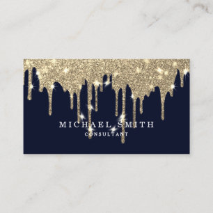 Personalize Navy Blue Gold Drip Modern Stylish Business Card