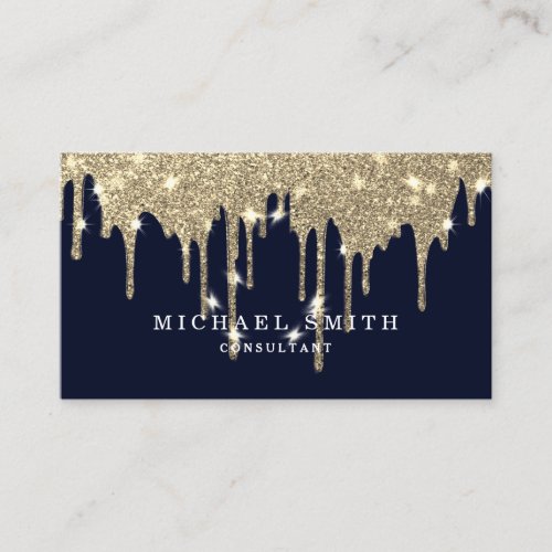 Personalize Navy Blue Gold Drip Modern Stylish Business Card