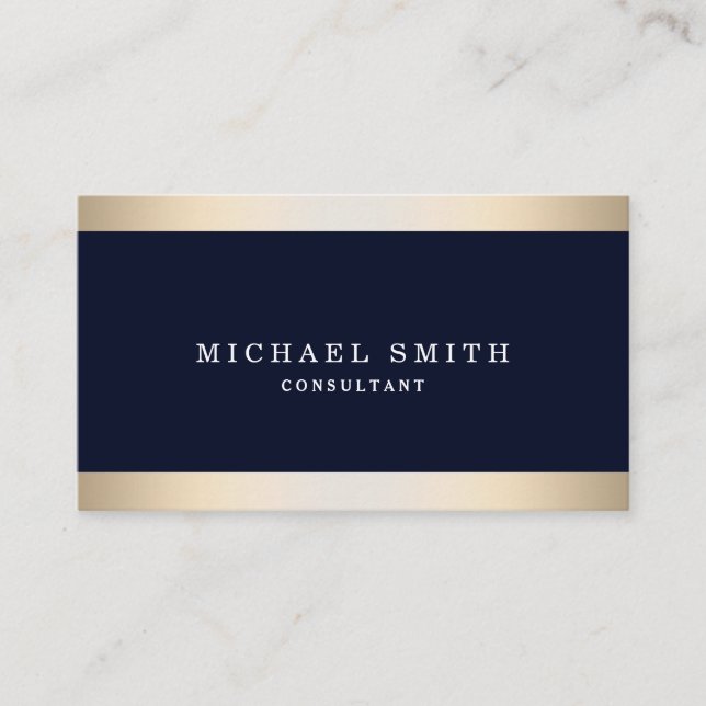 Personalize Navy Blue Gold Striped Modern Stylish Business Card (Front)