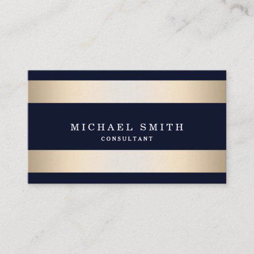 Personalize Navy Blue Gold Striped Modern Stylish Business Card