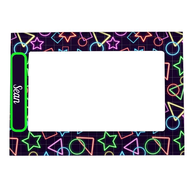 Personalize Neon Geometric Shapes Magnetic Frame (Front)