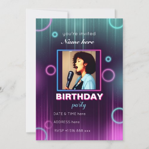 Personalize neon music birthday party invitation