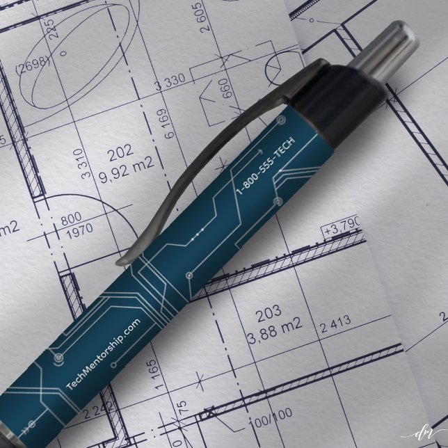 Personalize Networking Pens (Custom business pen with website & phone on blueprint—perfect for networking events & branding)