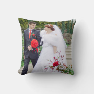 Personalize Newlywed 2 Photo Names & Date Throw Pillow