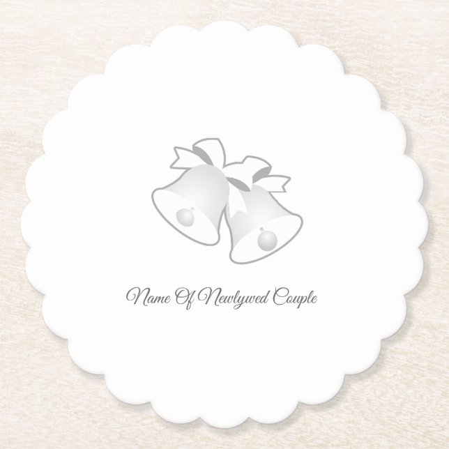 Personalize Newlyweds Wedding Bells White   Paper Coaster (Front)