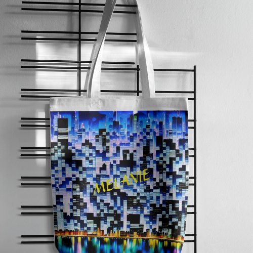 PERSONALIZE NEWYORK CITY LIGHTS IN THE RIVER BELOW TOTE BAG