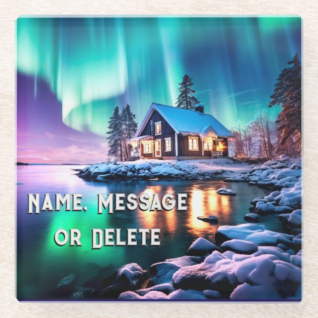 Personalize Northern Lights Rustic, Cabin Coasters (Front)