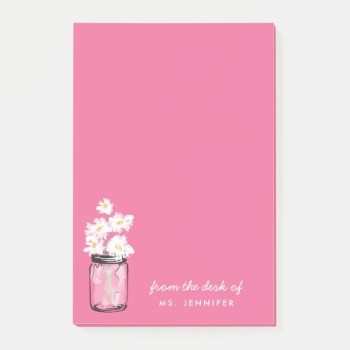 Personalize Note Pink Mason Jar White Daisy Floral by labellarue at Zazzle