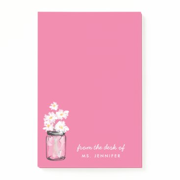 Personalize Note Pink Mason Jar White Daisy Floral