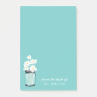 Personalize Note Teal Mason Jar White Daisy Floral