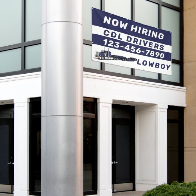 Personalize Now Hiring Lowboy CDL Drivers Large Banner (Outside Building)