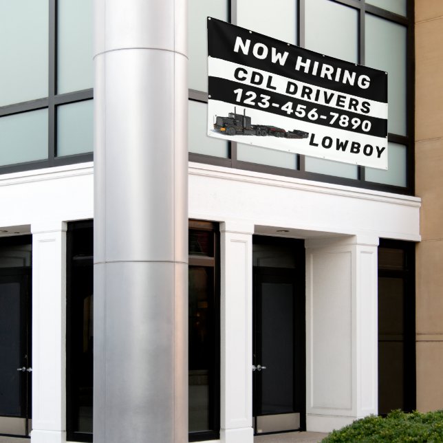 Personalize Now Hiring Lowboy CDL Drivers Large Banner (Outside Building)
