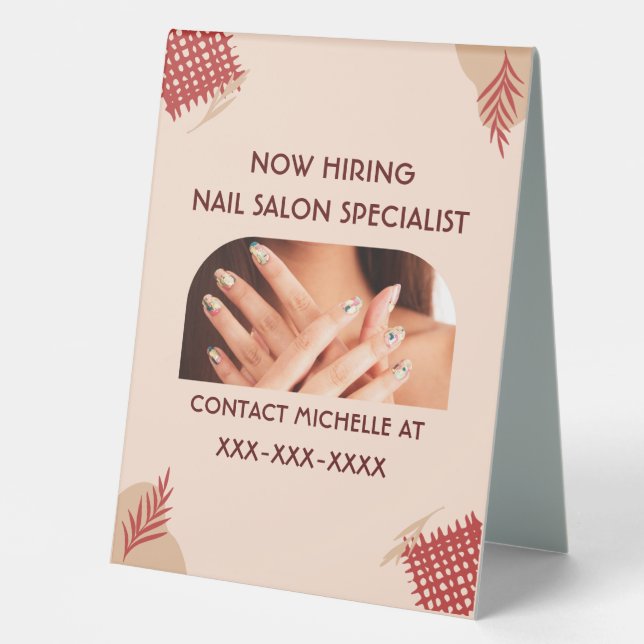 Personalize Now Hiring Nail Salon Specialist  Table Tent (Front)