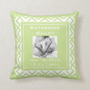 Personalize Nursery Baby Announcement, Lime Green Throw Pillow