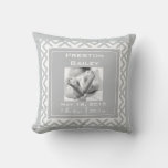 Personalize Nursery Birth Announcement, Gray Throw Pillow at Zazzle