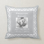 Personalize Nursery Birth Announcement, Gray Throw Pillow