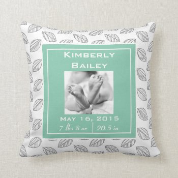 Personalize Nursery Birth Announcement  Mint Green Throw Pillow by FridaBarlowDesign at Zazzle