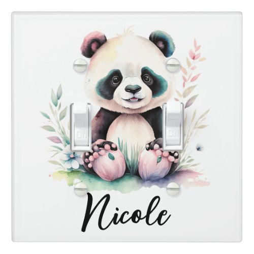 Personalize Nursery Kid Room Panda Bear Watercolor Light Switch Cover