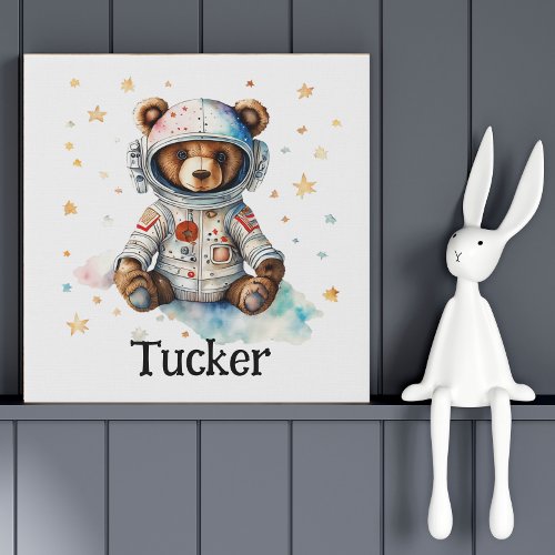 Personalize Nursery Kids Room Astronaut Bear Faux Canvas Print