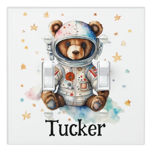 Personalize Nursery Kids Room Astronaut Bear  Light Switch Cover