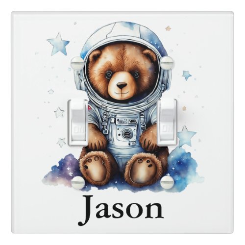 Personalize Nursery Kids Room Astronaut Bear  Light Switch Cover