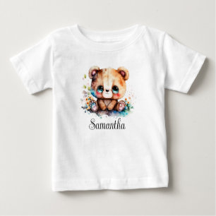 Personalize Nursery Kids Room Bear Cub Watercolor Baby T-Shirt
