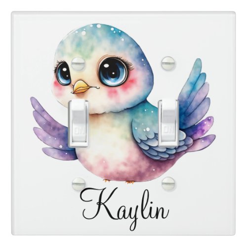 Personalize Nursery Kids Room Cute Bird Watercolor Light Switch Cover