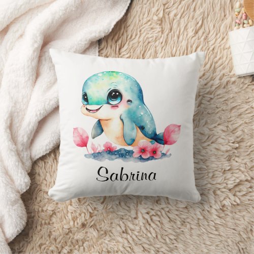 Personalize Nursery Kids Room Dolphin Watercolor Throw Pillow