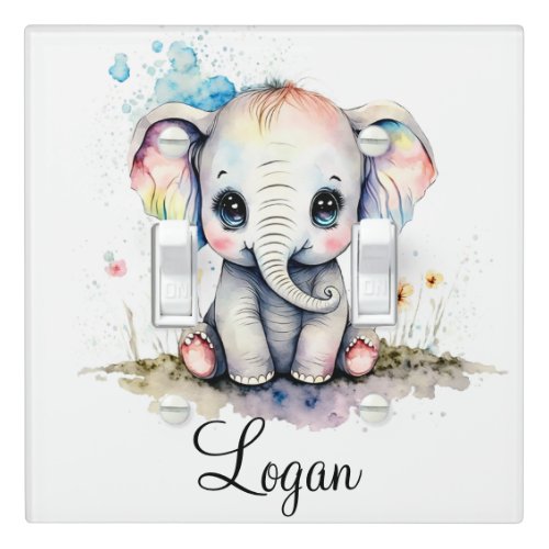 Personalize Nursery Kids Room Elephant Watercolor Light Switch Cover