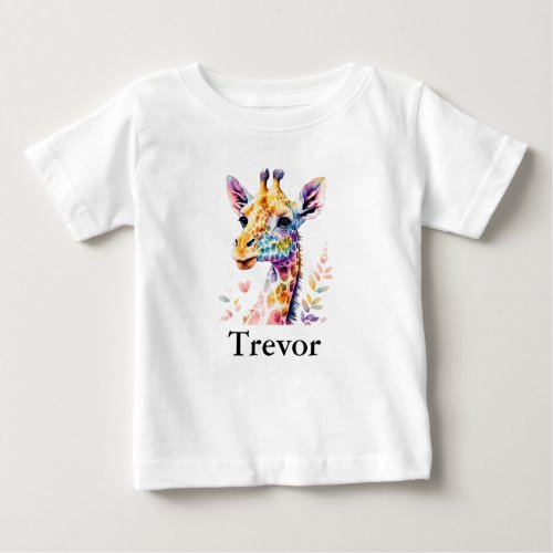 Personalize Nursery Kids Room Giraffe Watercolor Baby T_Shirt