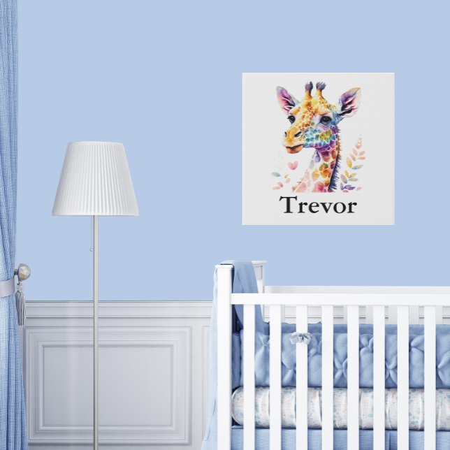 Personalize Nursery Kids Room Giraffe Watercolor Faux Canvas Print (Creator Uploaded)