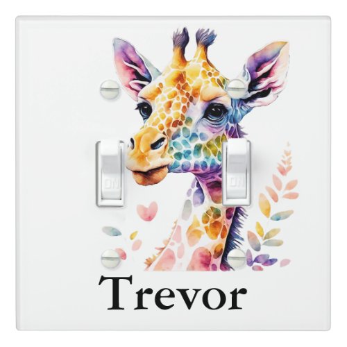 Personalize Nursery Kids Room Giraffe Watercolor Light Switch Cover