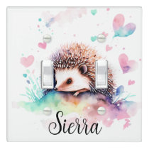 Personalize Nursery Kids Room Hedgehog Watercolor Light Switch Cover