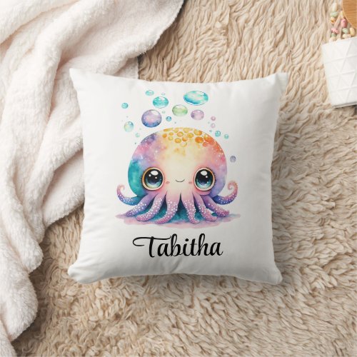 Personalize Nursery Kids Room Octopus Watercolor Throw Pillow