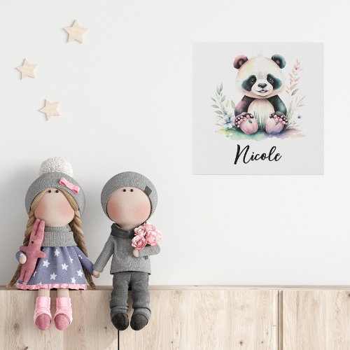 Personalize Nursery Kids Room Panda Bear Faux Canvas Print