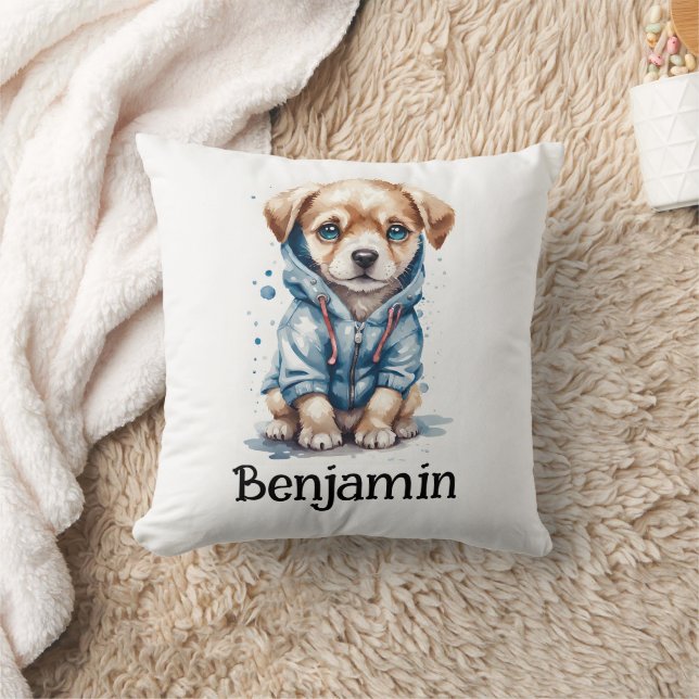 Personalize Nursery Kids Room Puppy Dog Hoodie  Throw Pillow (Blanket)