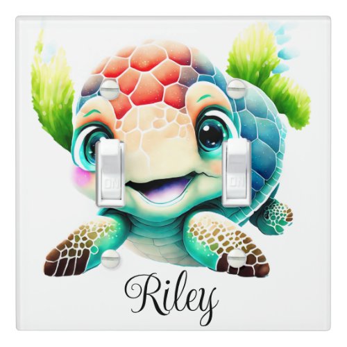 Personalize Nursery Kids Room Turtle Watercolor Light Switch Cover
