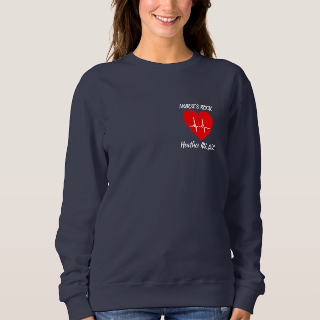 Personalize Nurses Rock Heart Love EKG RN Sweatshirt (Front)