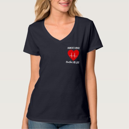 Personalize Nurses Rock Heart Love EKG RN T_Shirt